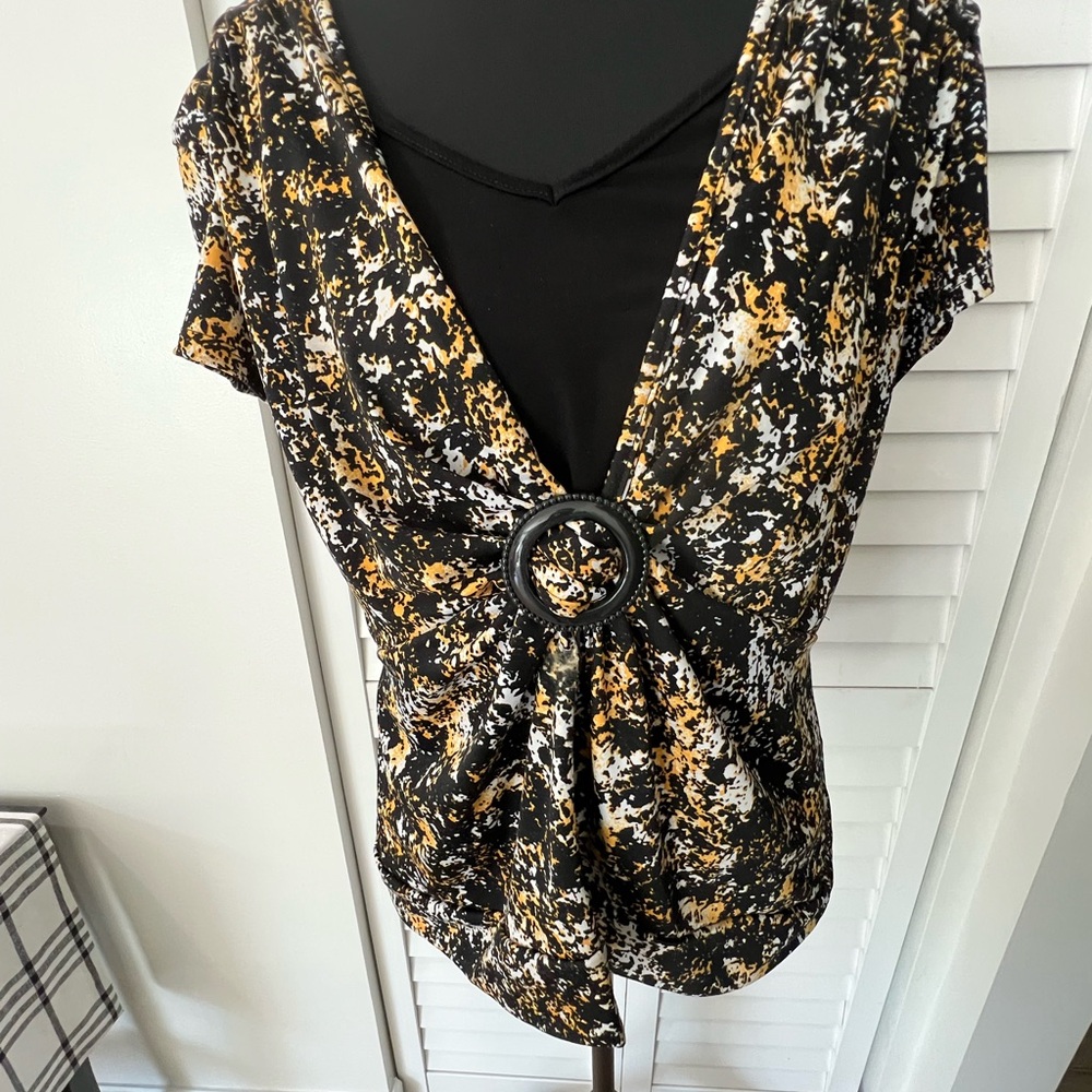 Notations Black and Gold Patterned Blouse